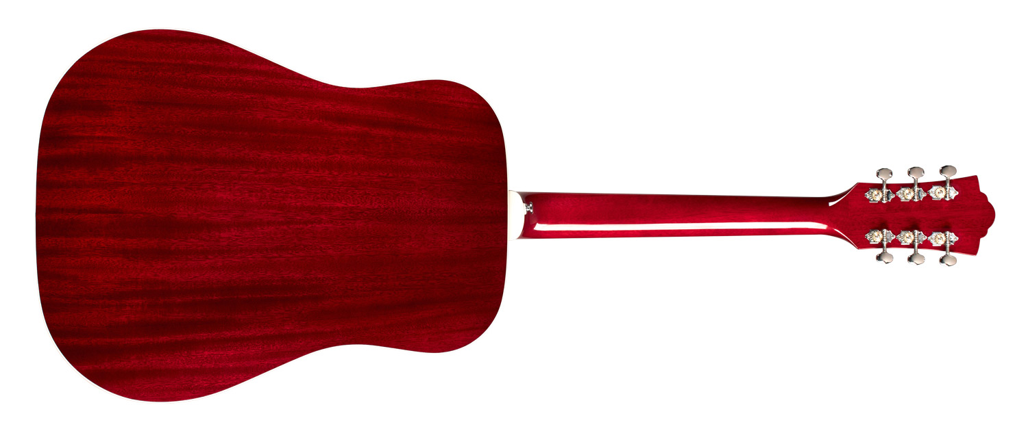 Horizontal back view of D-140 Cherry Burst acoustic guitar