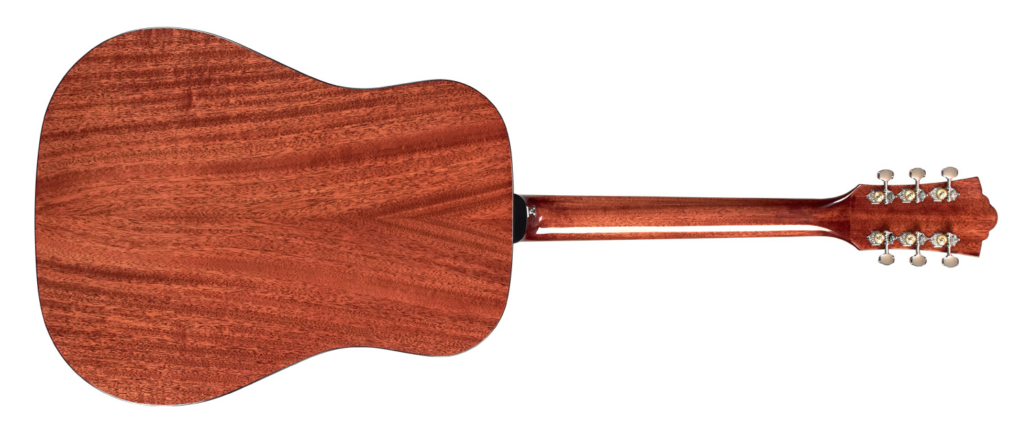 Horizontal back view of D-120 acoustic guitar