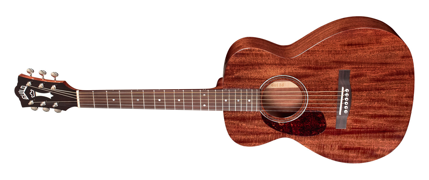 Horizontal side view of M-120L Natural acoustic guitar