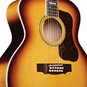 Horizontal front view of F-512E Maple Antique Burst guitar thumbnail