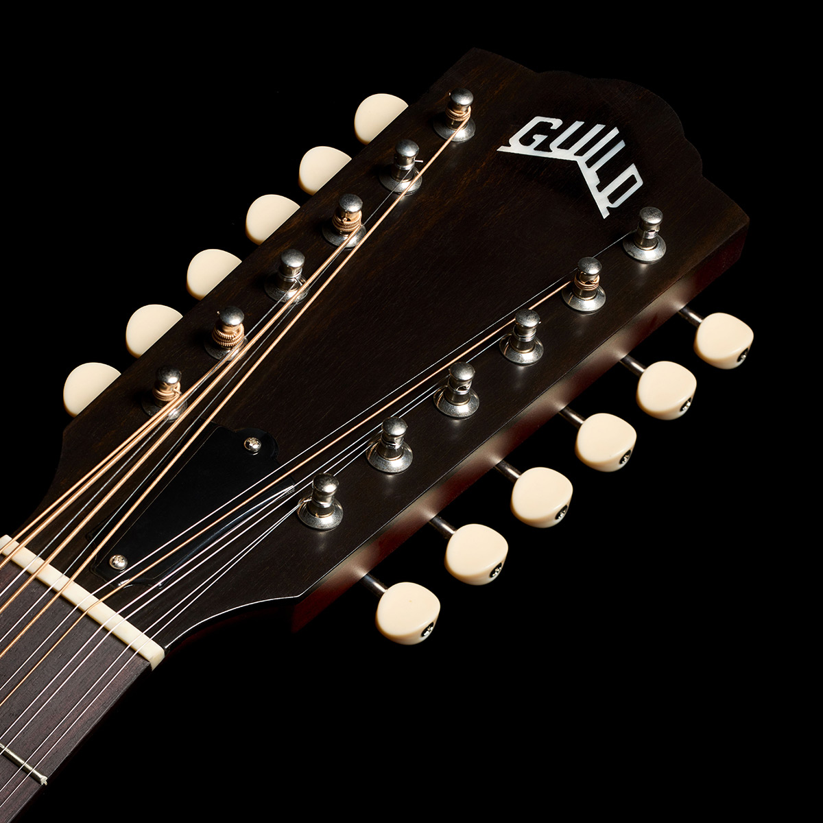 Close-up of the F-412 Standard Natural headstock thumb