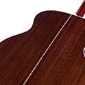Horizontal back angle close-up view of F-55 natural guitar thumbnail