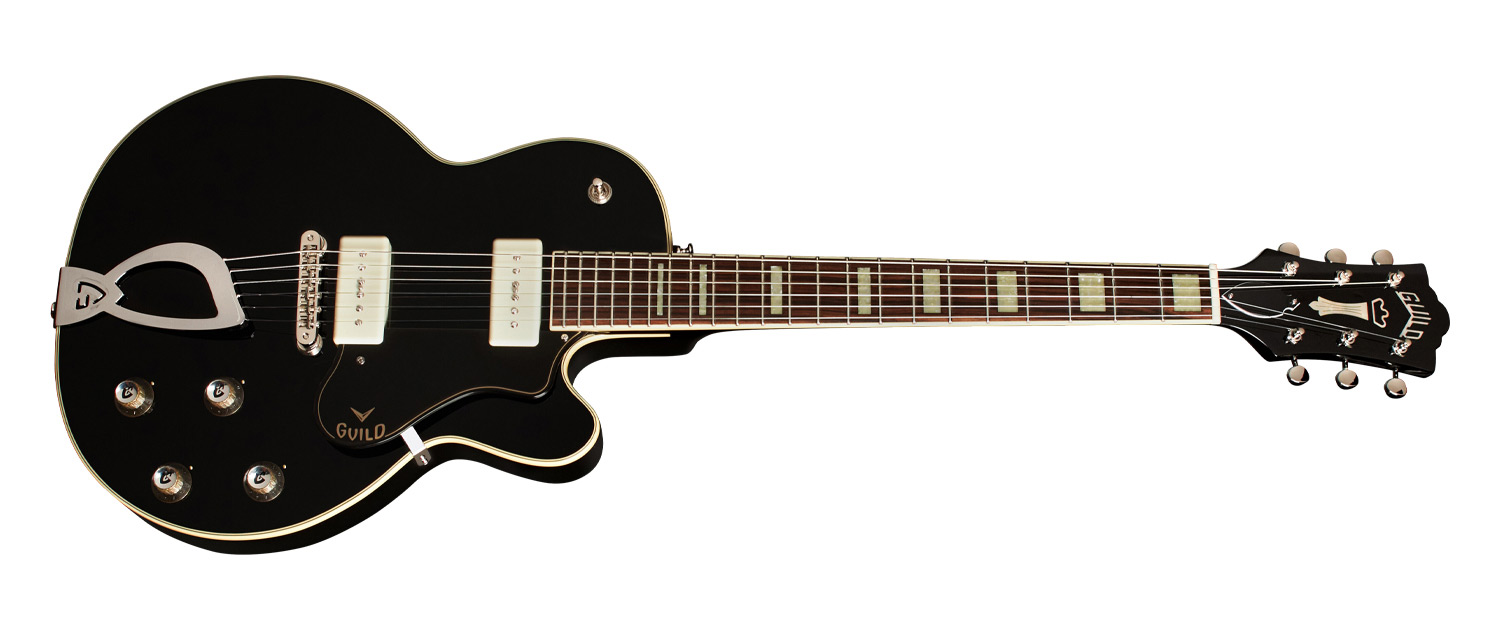 Horizontal side view of M-75 Aristocrat Antique Sunburst guitar