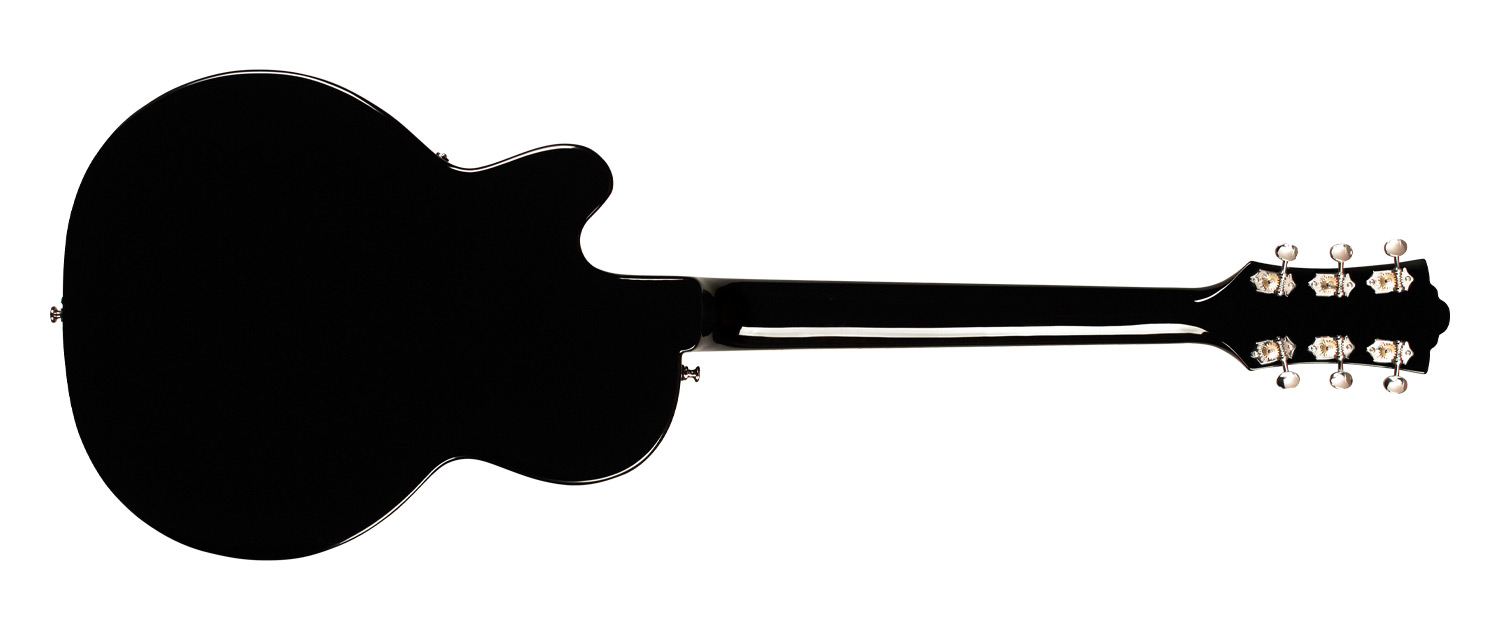 Horizontal back view of M-75 Aristocrat Antique Sunburst guitar