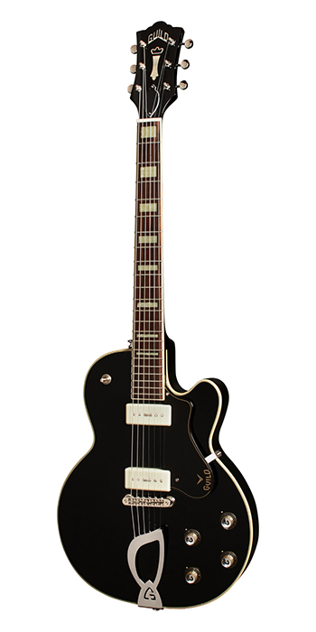 Vertical view of M-75 Aristocrat Black electric guitar