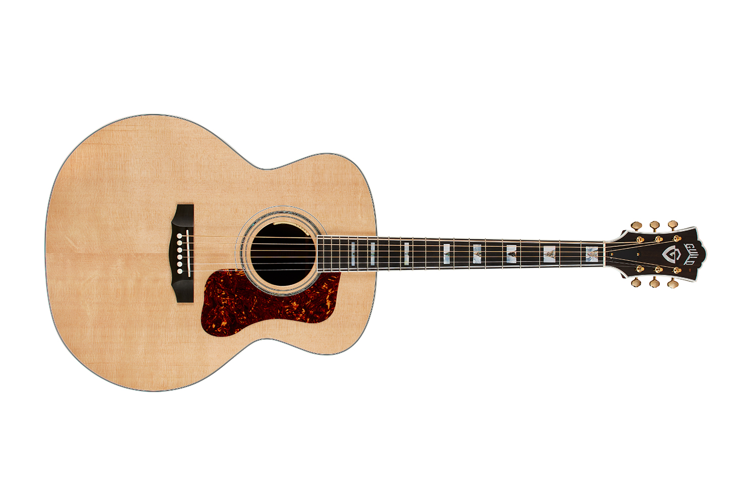 Horizontal front view of F-55E Natural guitar