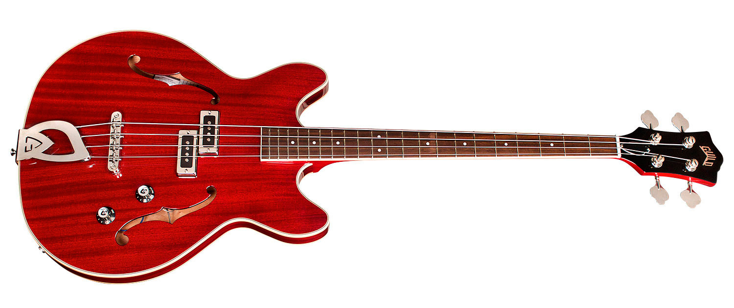 Horizontal side view of Starfire I Bass Cherry Red