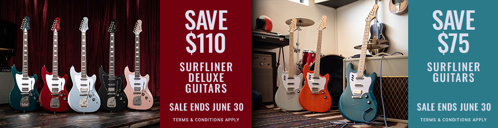 Surfliner Deluxe Guitars Save $110 and Surfliner Guitars Save $75. Sale Ends June 30. Terms and Conditions apply.