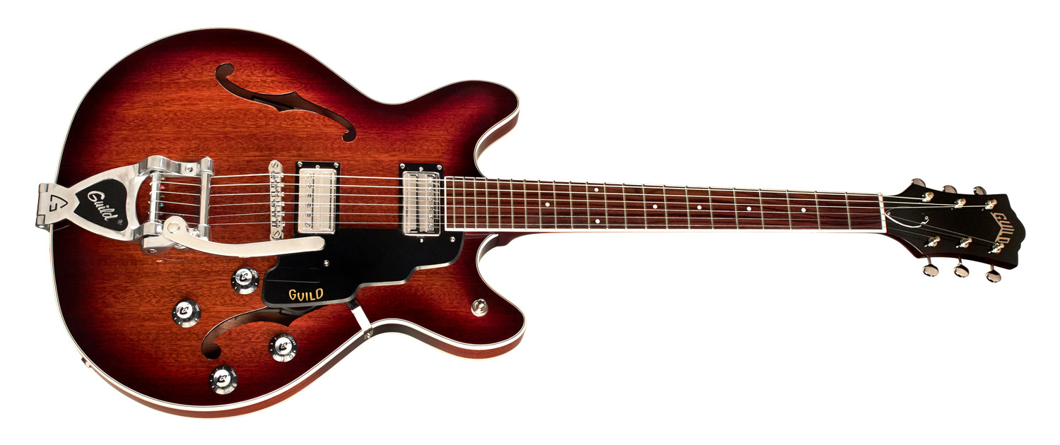 Horizontal side view of Starfire I DC California Burst guitar