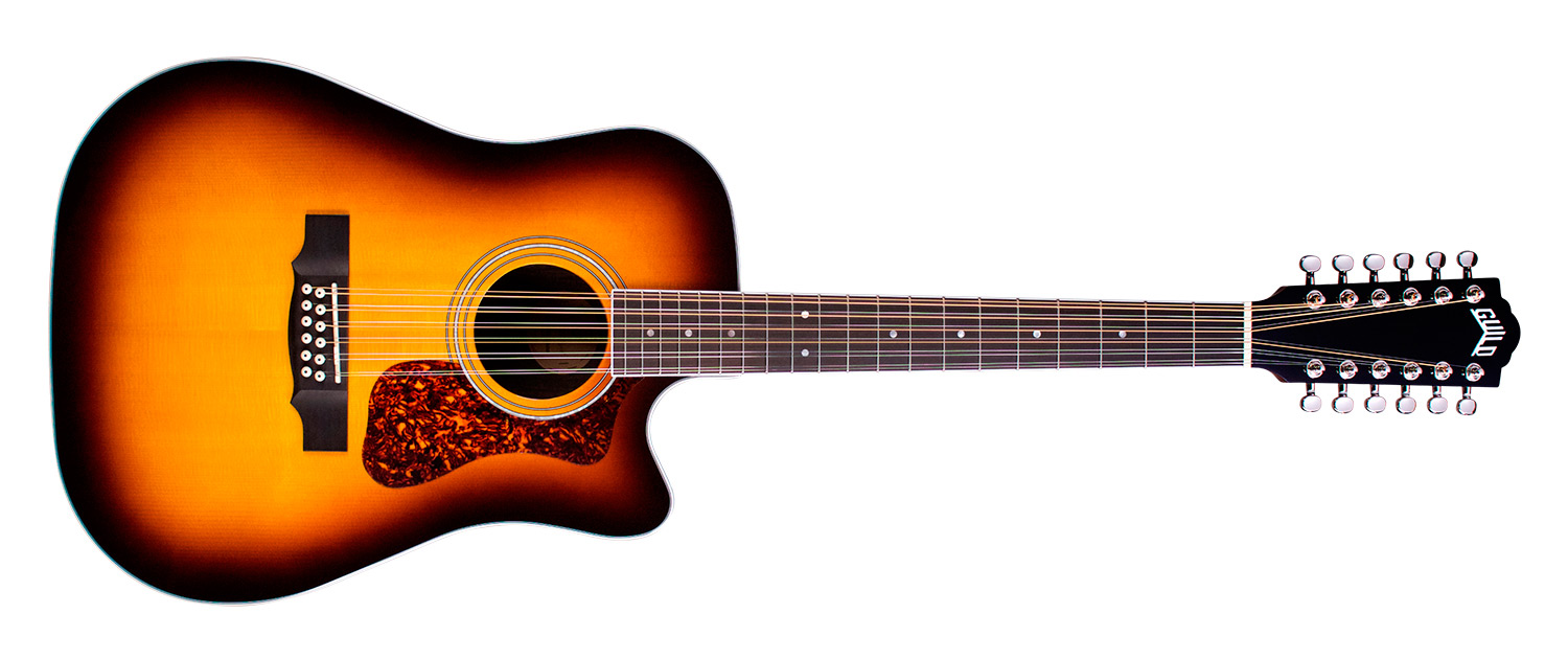 Horizontal front view of D-2612CE Deluxe Antique Burst acoustic guitar