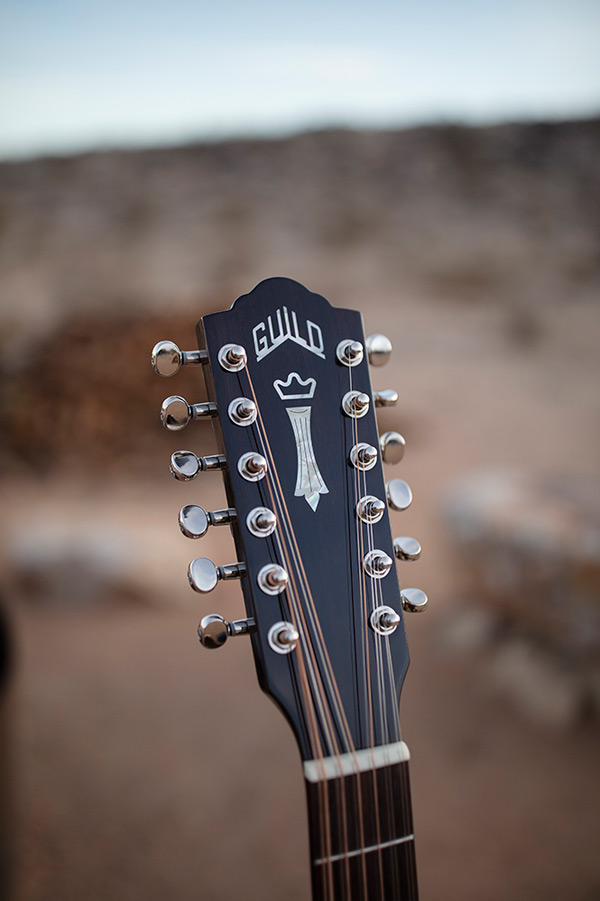 Close up of F-1512 headstock showing tuners and Guild Peak logo thumbnail