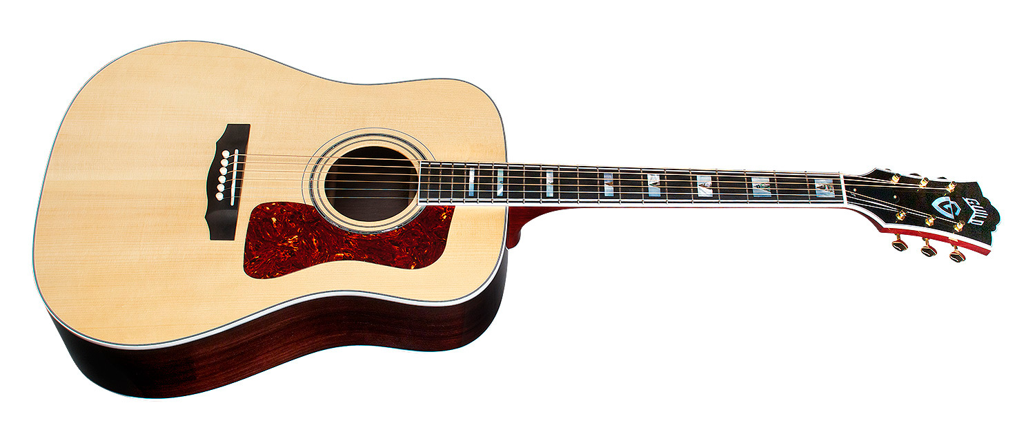 Horizontal side view of D-55 Natural guitar