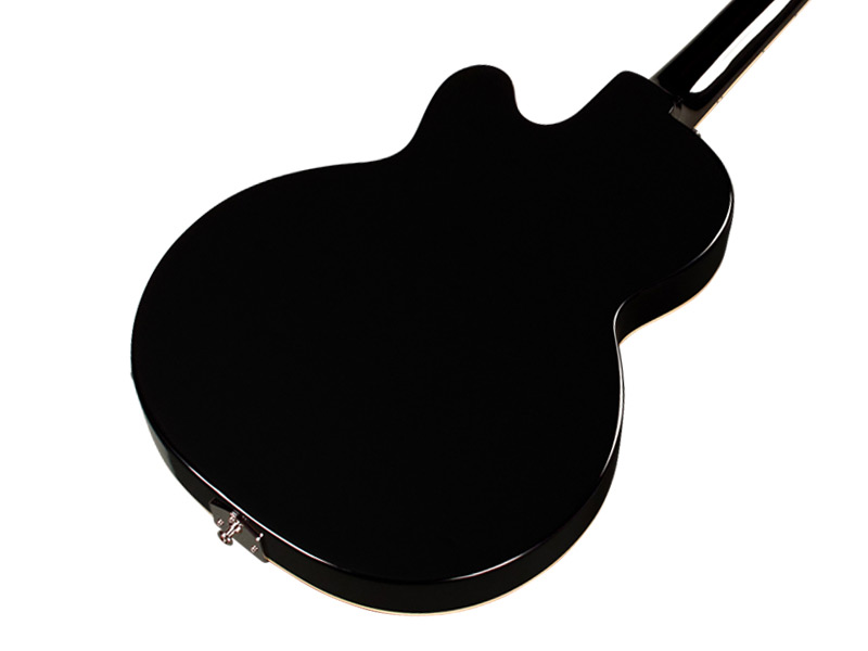 Horizontal back angle view of M-75 Aristocrat Antique Sunburst guitar