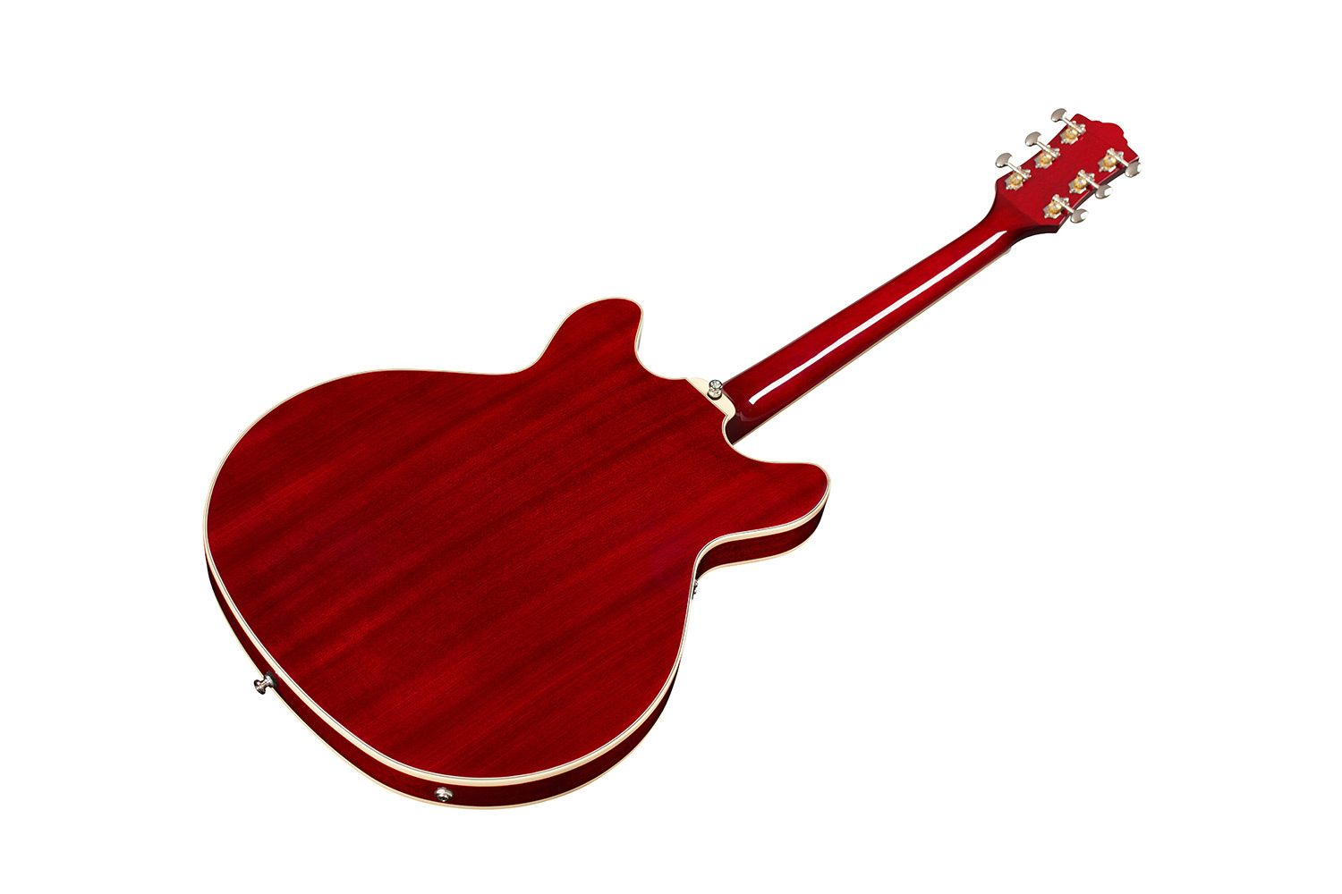 Horizontal back angle view of Starfire I DC Cherry Red Left Handed guitar