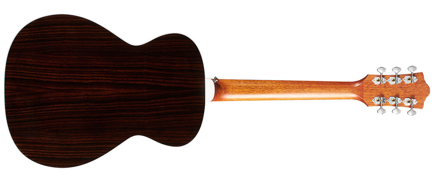 Horizontal back view of M-260E Deluxe Edge Burst guitar