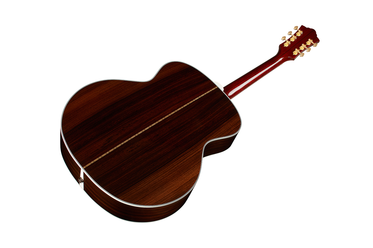 Horizontal back angle view of F-55E Antique Burst acoustic guitar