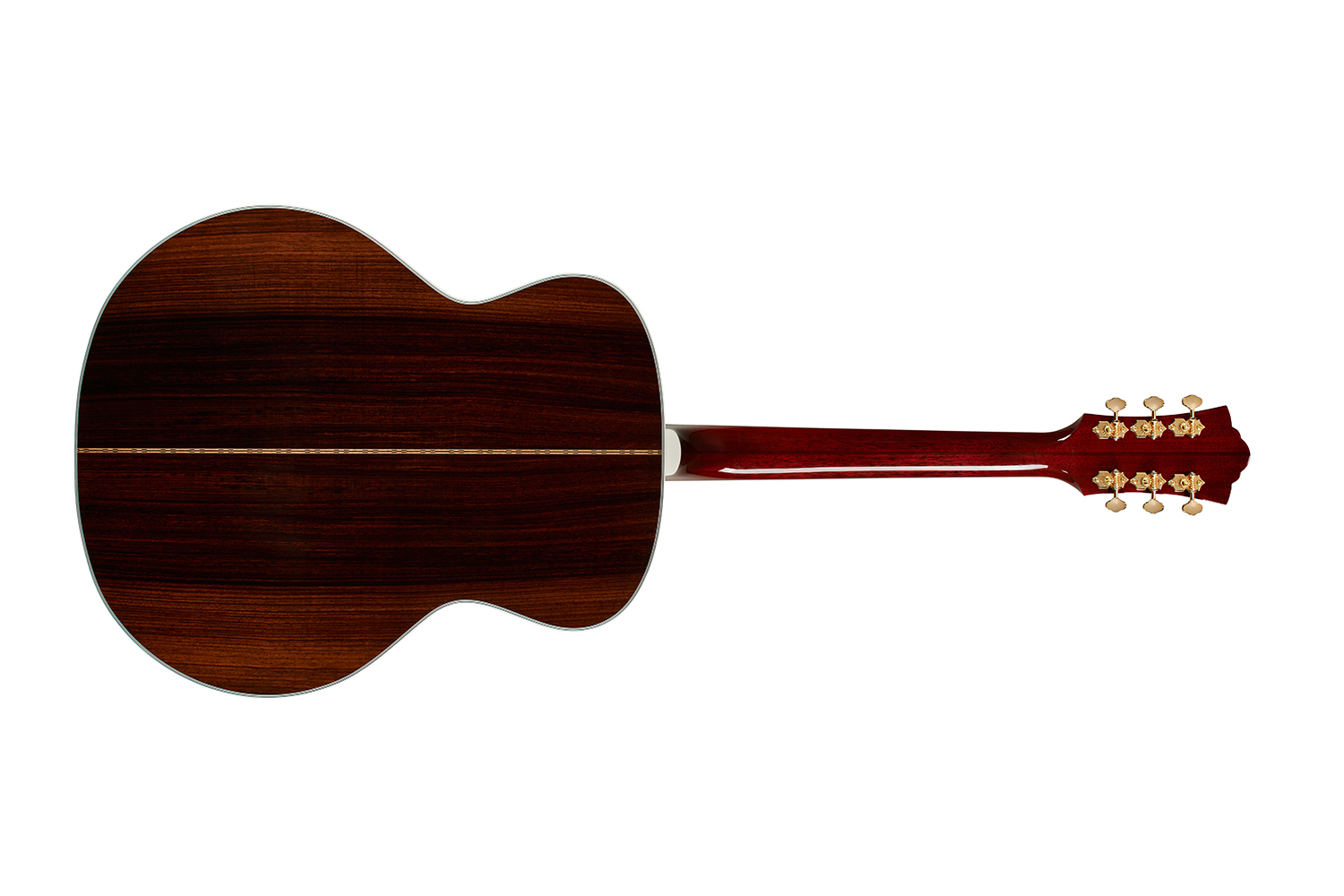 Horizontal back view of F-55E Antique Burst acoustic guitar