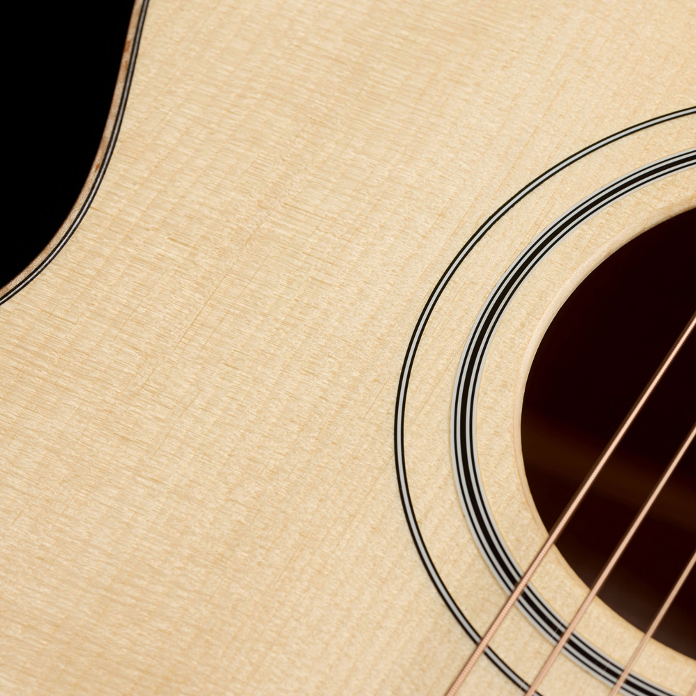 Close-up of VR1 F-40 Au Naturel body showcasing ultra-rare aged solid 5A Adirondack spruce top thumb