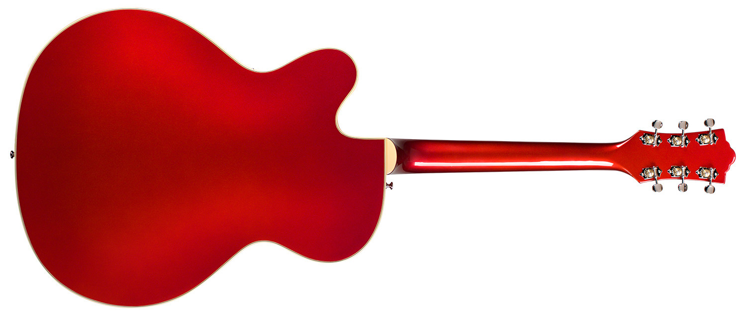 Horizontal back view of X-350 Stratford Scarlet Red guitar