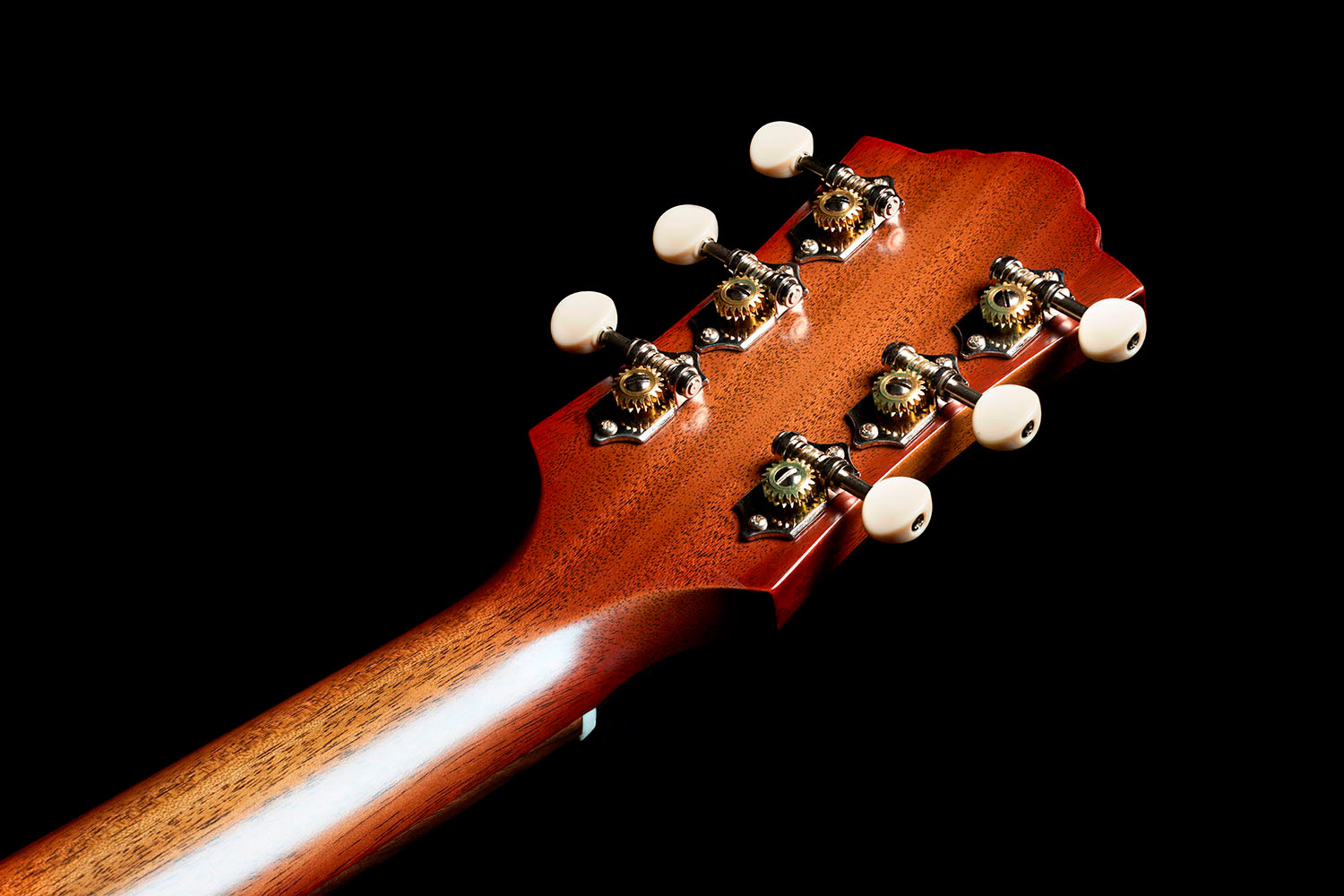 Close-up of back of the M-40 Standard Pacific Sunset Burst headstock