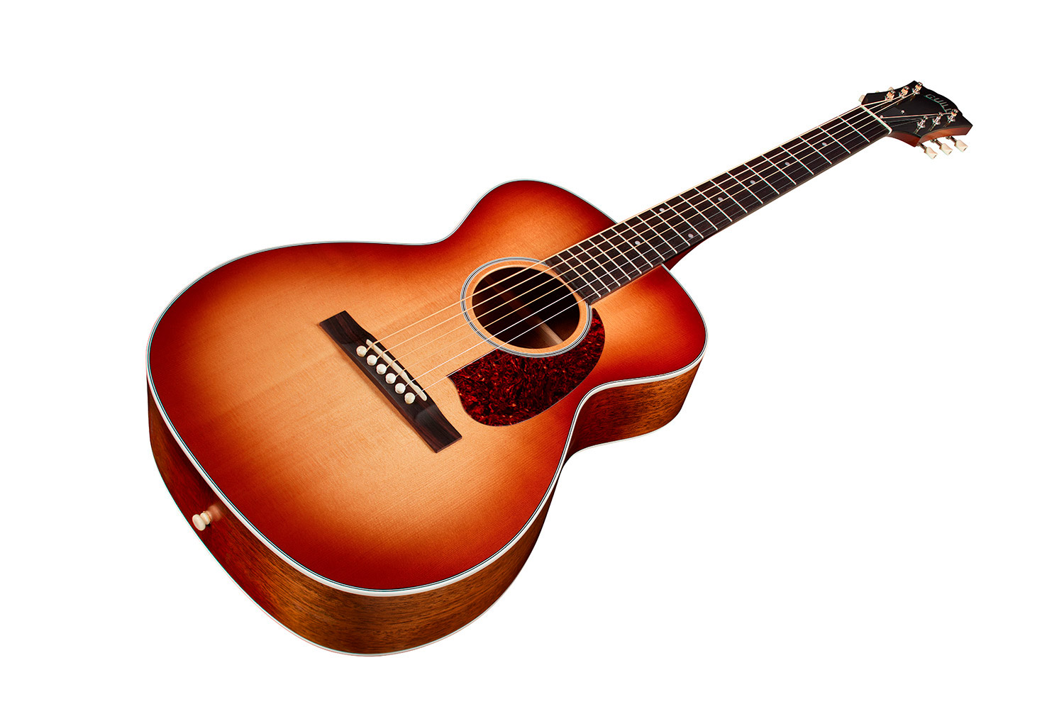 Angled front view of M-40 Standard Pacific Sunset Burst acoustic guitar