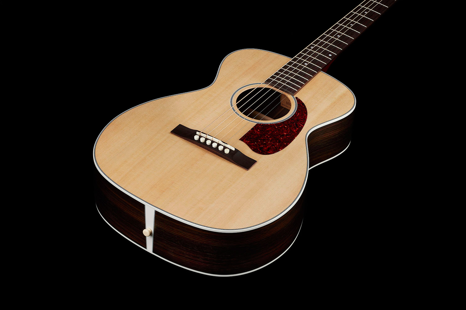 View of M-50 Standard Natural body showcasing solid Sitka spruce top