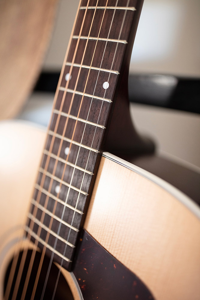 Close-up of F-40 Standard Natural neck and strings
