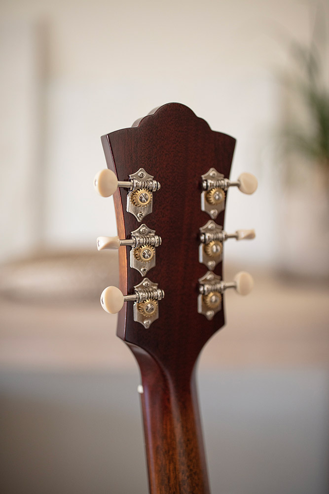 Close-up of the back of the D-40 Standard Pacific Sunset Burst headstock