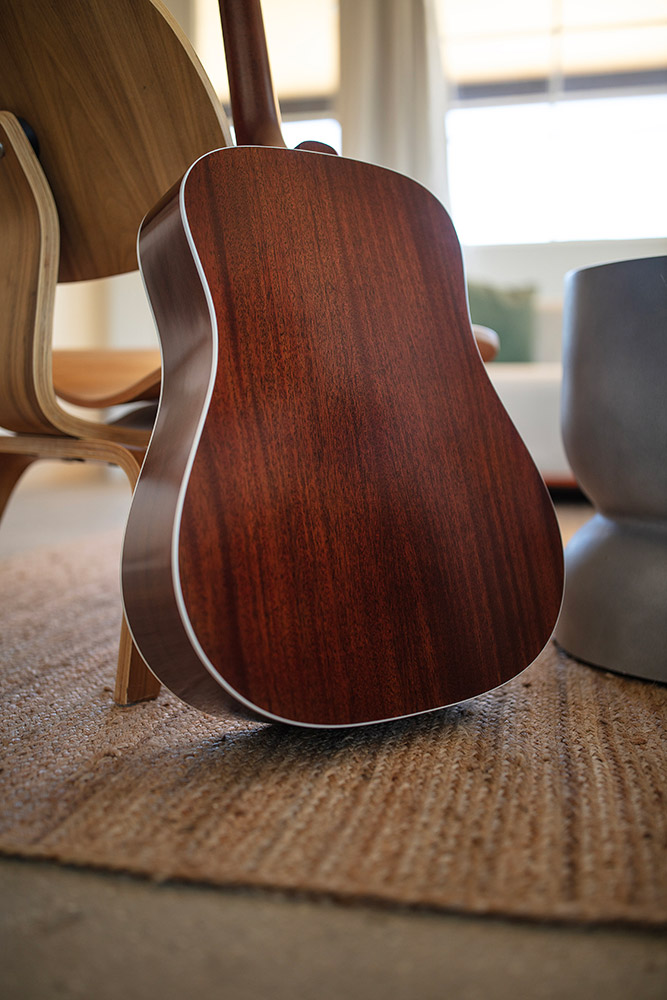 Back view of D-40 Standard back featuring solid African Mahogany wood