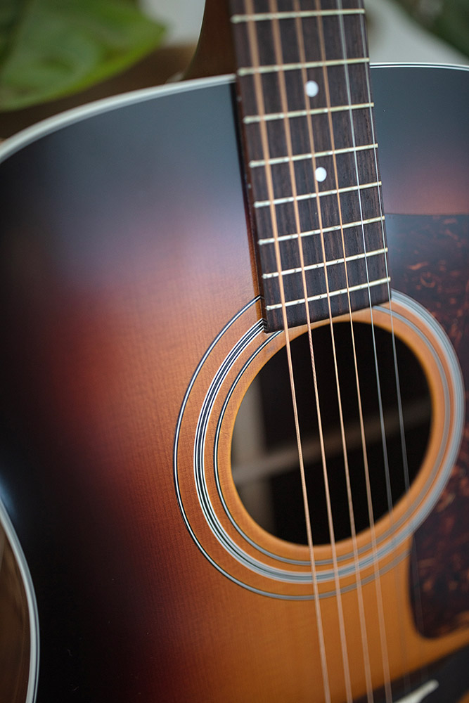 Close-up of D-50 Standard Antique Burst soundhole