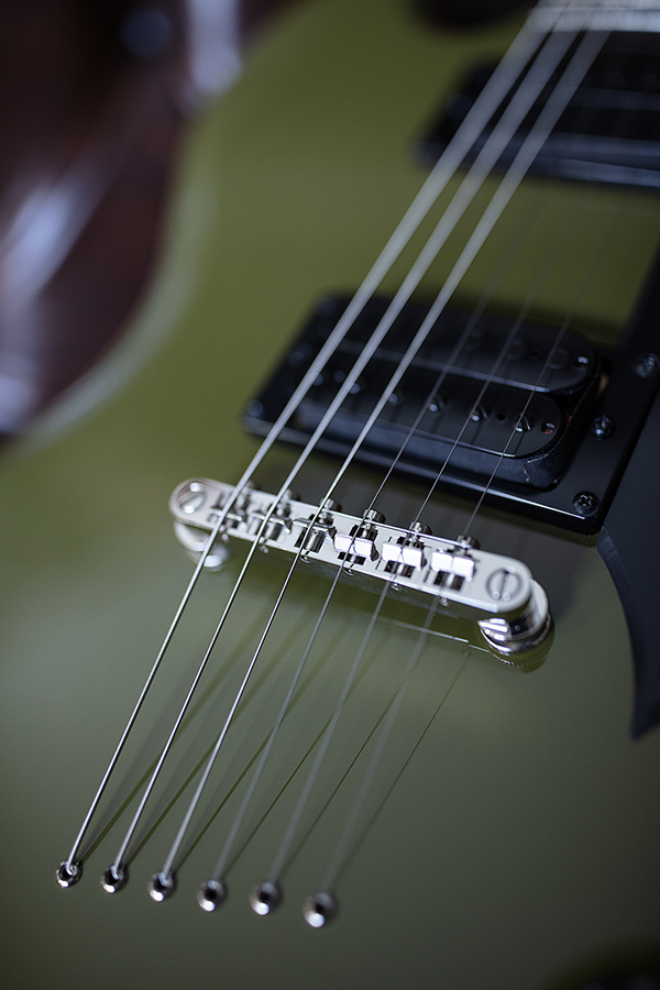Close up of Polara Phantom Green pickup, bridge, and strings thumbnail