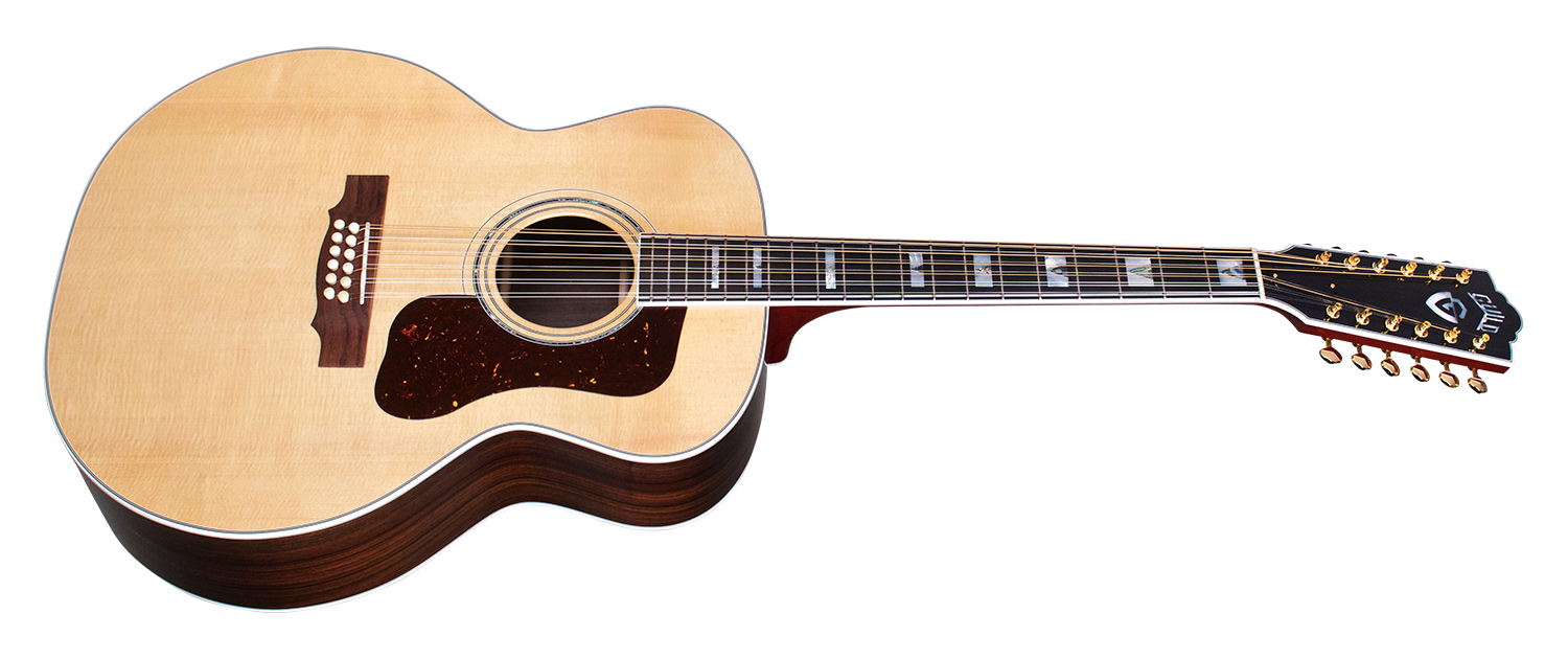 Horizontal front angle view of F-512 Natural guitar