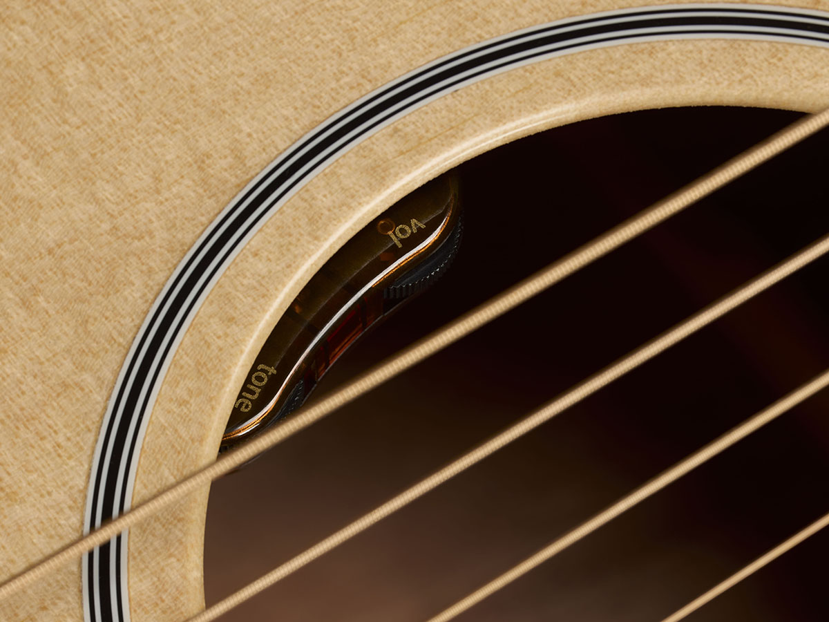 Close-up of M-40 Standard Natural soundhole showcasing the L.R. Baggs Element VTC pickup system