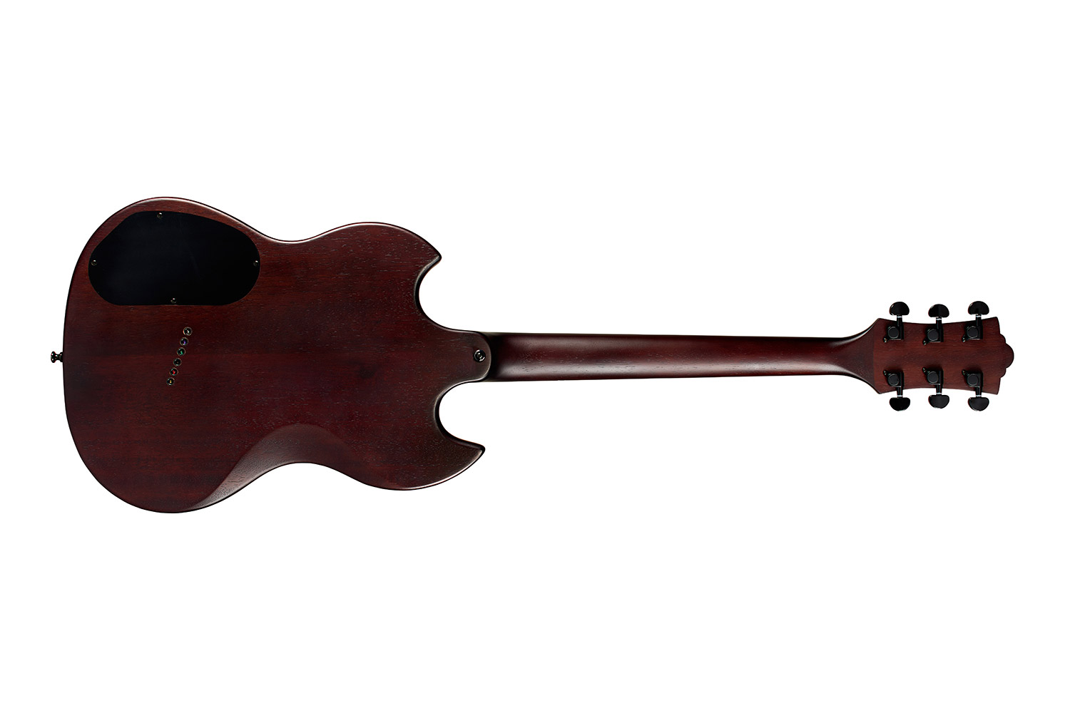 Horizontal back view of Polara Limited Night Edition Vintage Walnut electric guitar