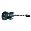 Horizontal side view of Polara Deluxe Kingswood Green electric guitar thumb