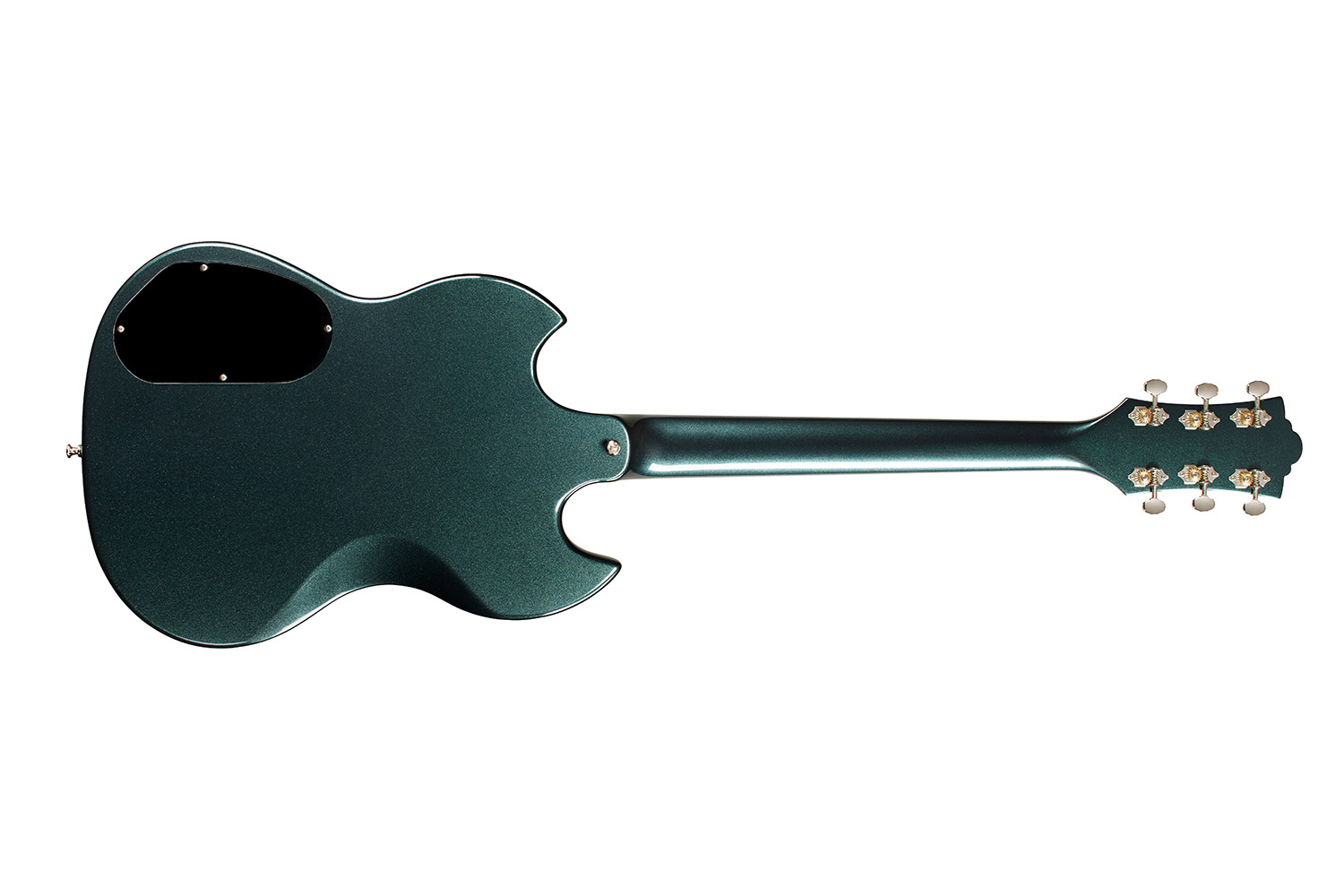 Horizontal front view of Polara Deluxe Kingswood Green guitar