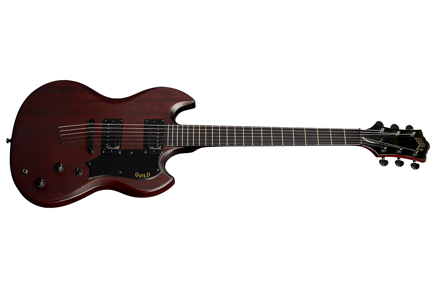 Horizontal side view of Polara Limited Night Edition Vintage Walnut electric guitar