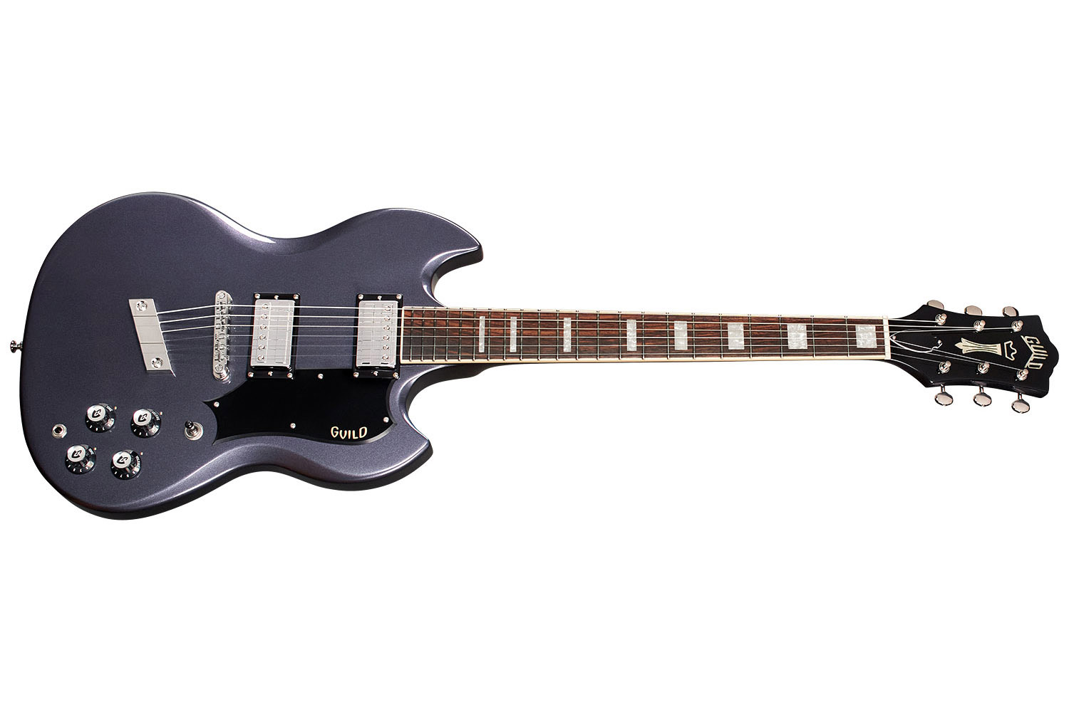 Horizontal side view of Polara Deluxe Canyon Dusk guitar