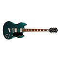 Horizontal back view of Polara Deluxe Kingswood Green electric guitar thumb