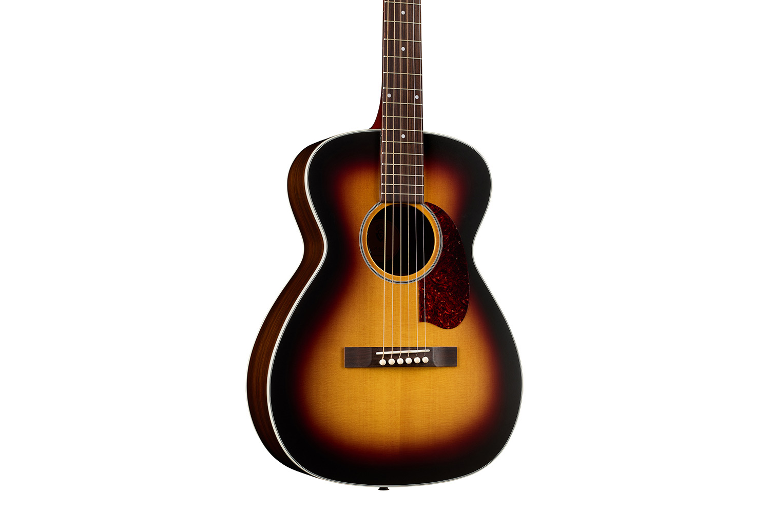 Close up body view of M-50 Standard Antique Burst acoustic guitar