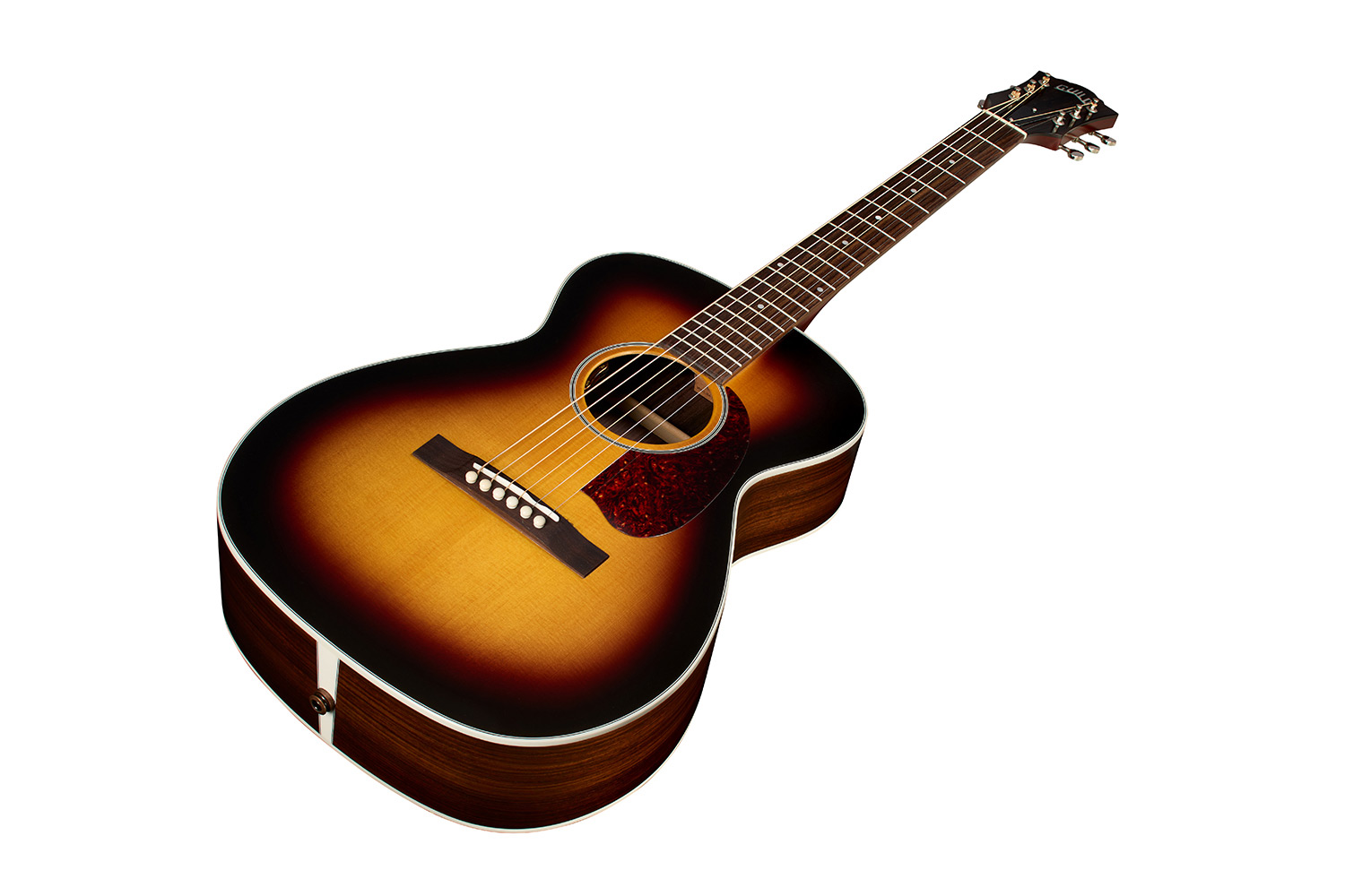 Angled front view of M-50 Standard Antique Burst acoustic guitar