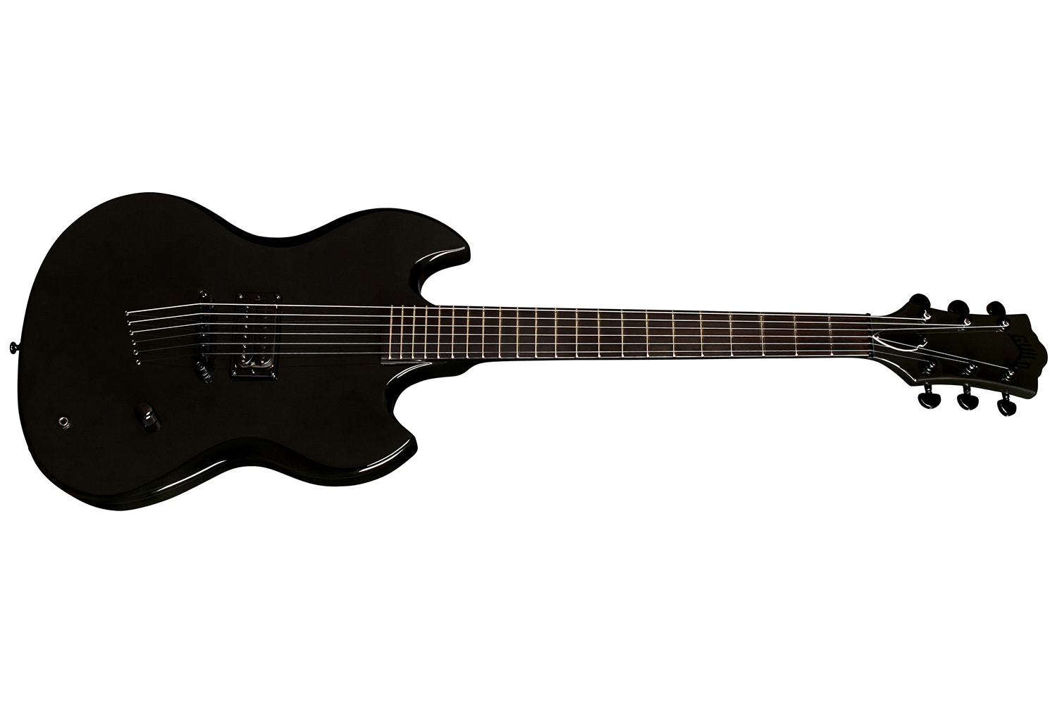 Horizontal side view of Polara Night Edition Tungsten electric guitar