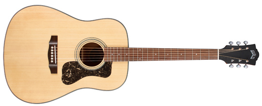 Horizontal front view of the Guild D-340 acoustic guitar