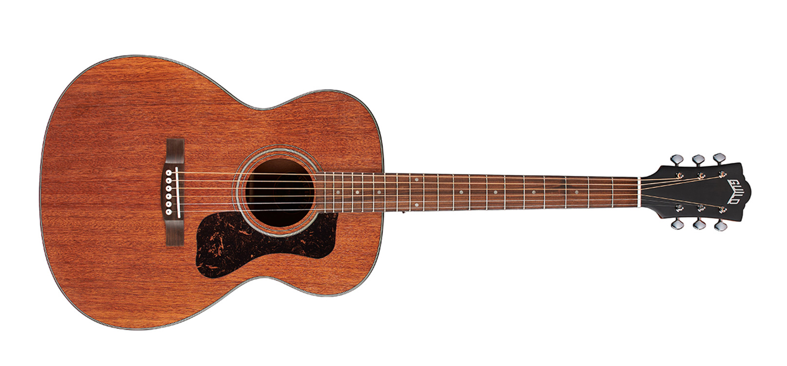 Horizontal front view of the Guild OM-320 acoustic guitar