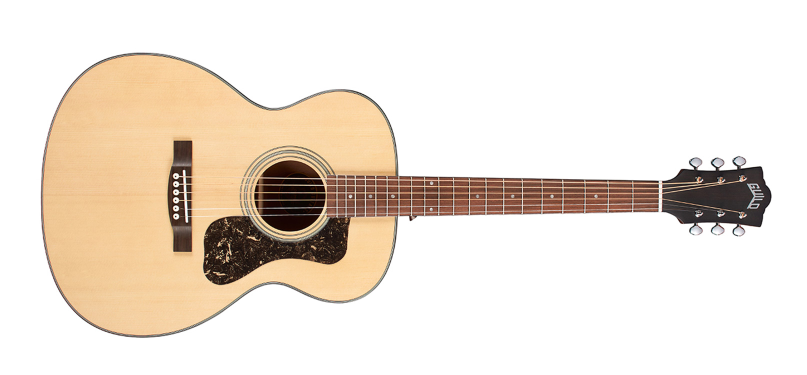 Horizontal front view of the Guild OM-340 acoustic guitar