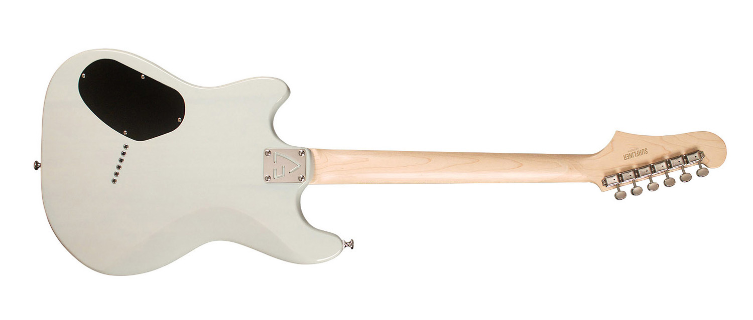 Horizontal back view of Surfliner Sage White electric guitar 