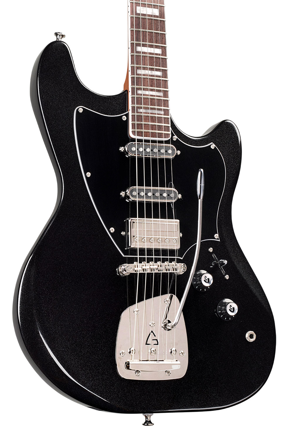 Close up Body view of Surfliner Deluxe Black  electric guitar 