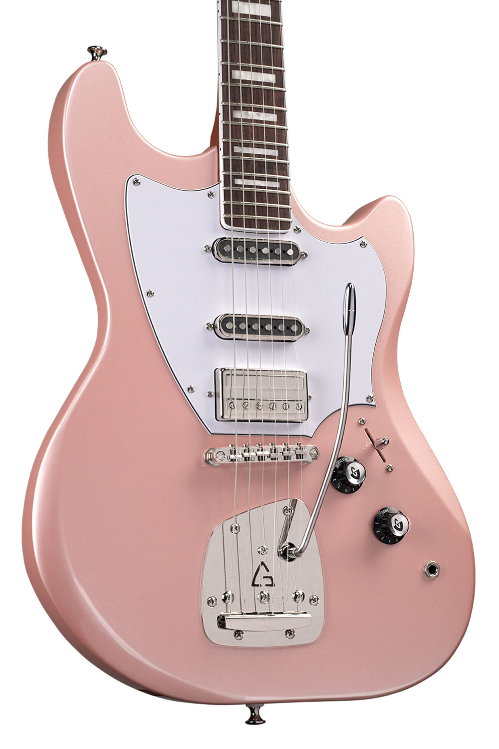 Close up Body view of Surfliner Deluxe Rose Quartz electric guitar 