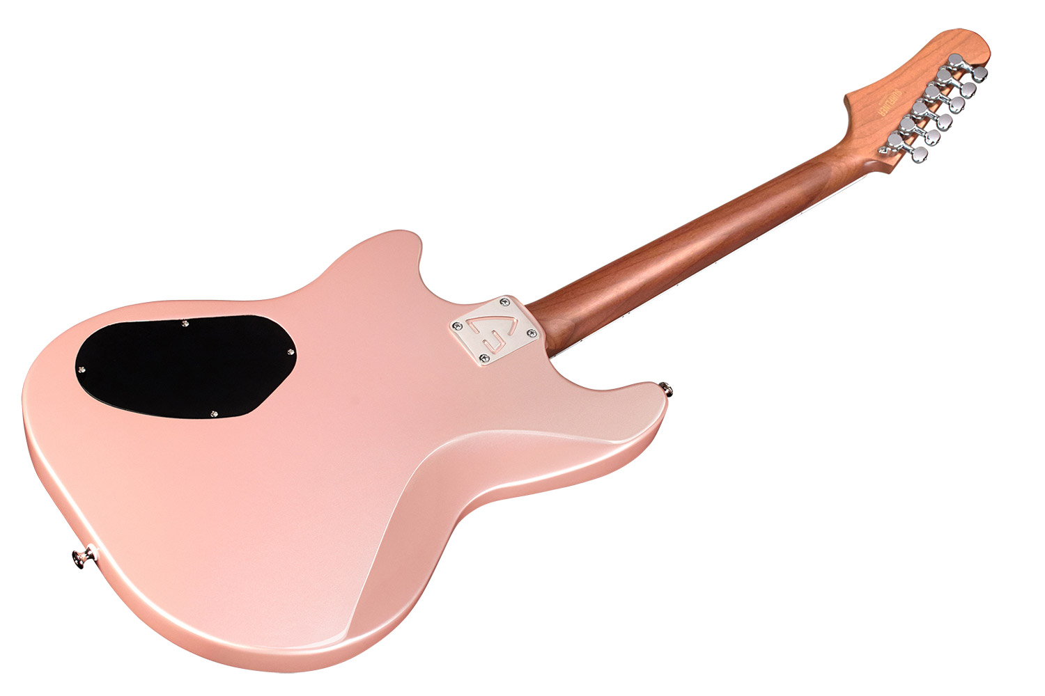 Angled back view of Surfliner Deluxe Rose Quartz  electric guitar 