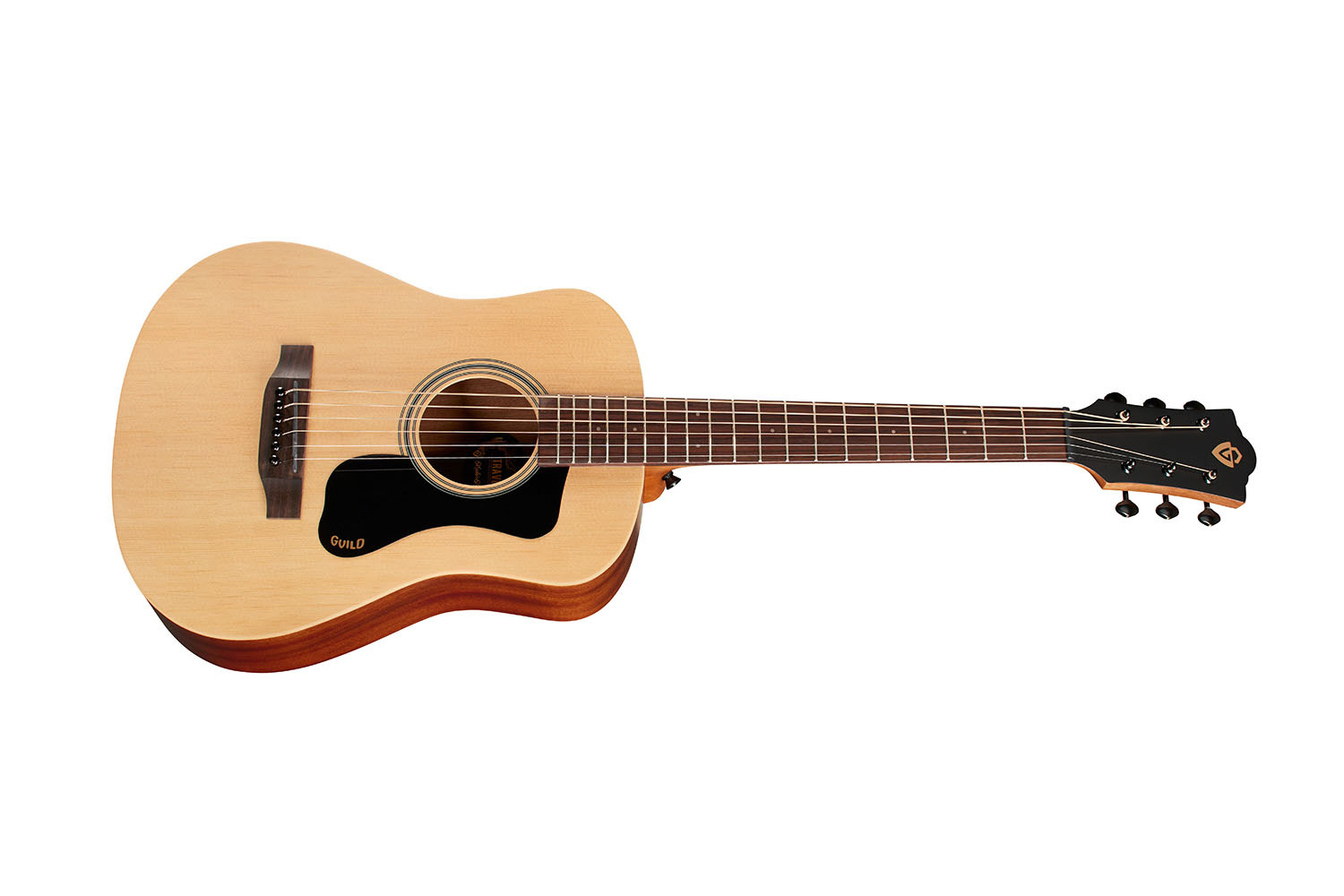 Horizontal side view of Travel Spruce acoustic guitar